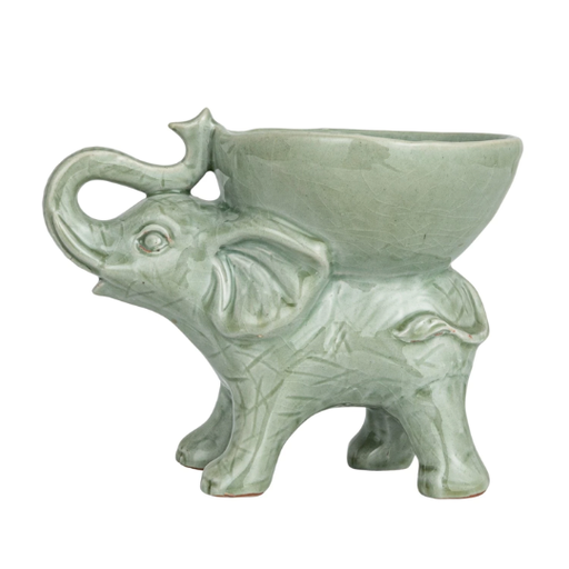 [177819-BB] Stoneware Elephant With Bowl Grey