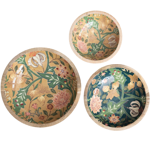 [177842-BB] Floral Design Enamel Wood Bowls 