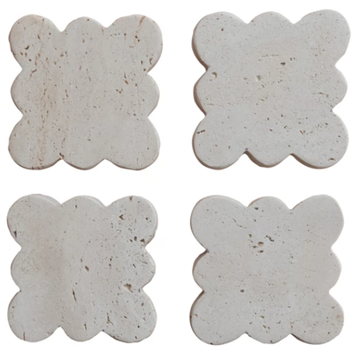 [177848-BB] Travertine Coasters With Scalloped Edge 4pc