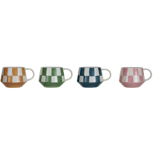 [177850-BB] Stoneware Mug With Check Pattern assorted 10oz