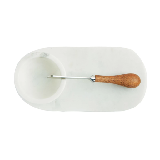 [177853-BB] Marble Serving Board With Bowl & Canape Knife