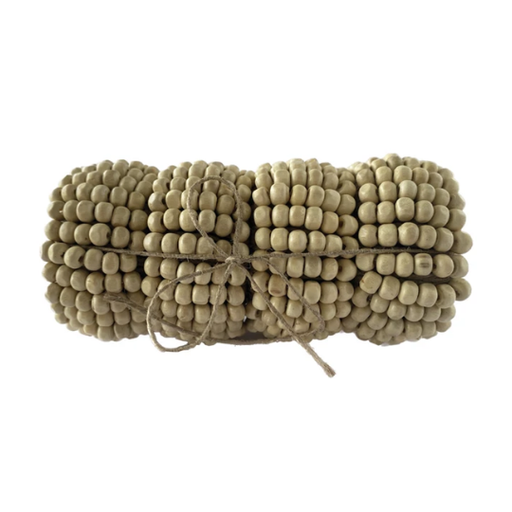 [177855-BB] Mango Wood Bead & Jute Napkin Rings 4pc