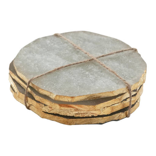 [177856-BB] Quartz Coasters with Gold Edge 4pc