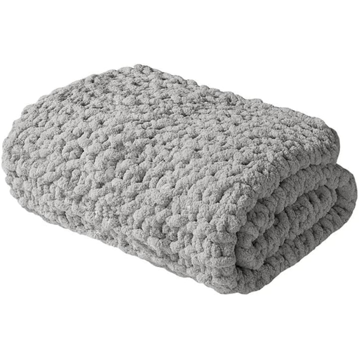[177991-BB] Chenille Chunky Knit Throw Grey
