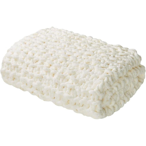 [177992-BB] Chenille Chunky Knit Throw Ivory