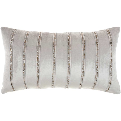 [178218-BB] Beaded Stripe Velour Pillow Grey 12x21in