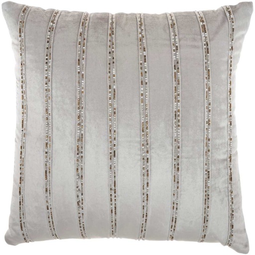 [178219-BB] Beaded Stripe Velour Pillow Grey 20in