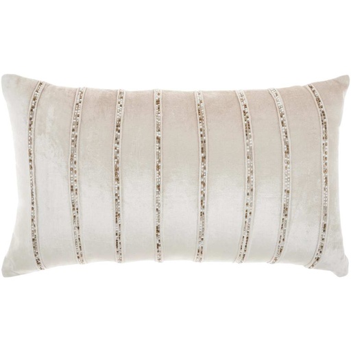 [178223-BB] Beaded Stripe Velour Pillow Beige 12x21in