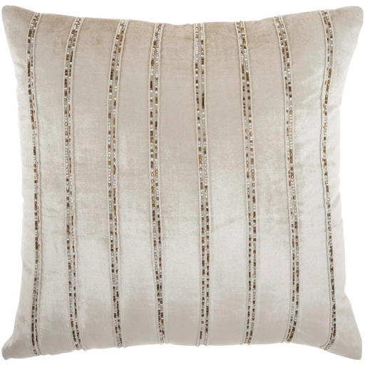 [178224-BB] Beaded Stripe Velour Pillow Beige 20in
