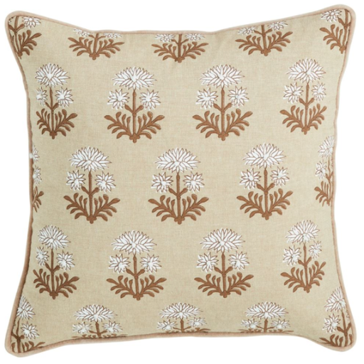 [178357-BB] Floral Bulb Chambray Pillow Taupe 18x18in