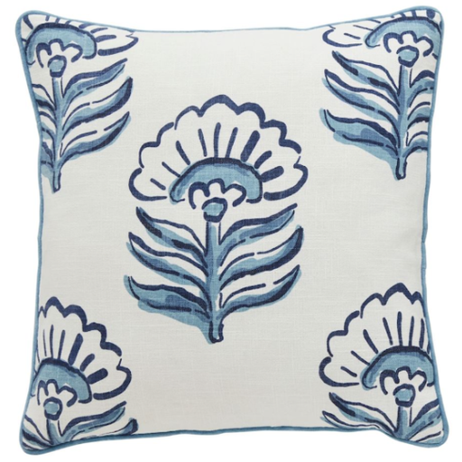 [178358-BB] Dianthus Blue Floral Pillow Large Print  20x20in