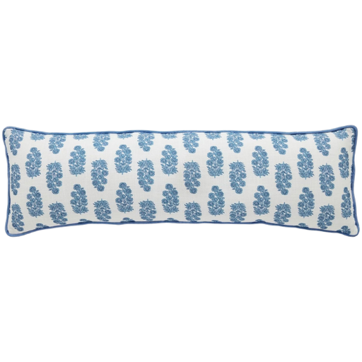 [178360-BB] Blue Floral Cotton Chambray Pillow Long  35x11in