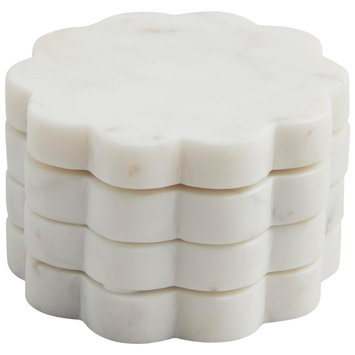 [178364-BB] Scallop Marble Coaster Set 4pc 4in