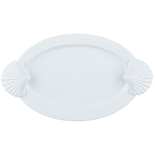 [178367-BB] Milk Glazed Fan Shell Handle Platter  19.25x10.875in
