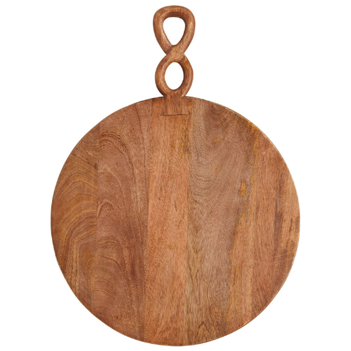 [178370-BB] Mango Wood Serving Board with Twisted Handle, Round  25.5x18in