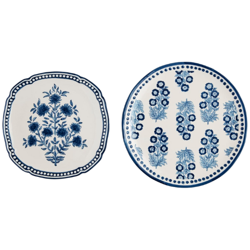 [178382-BB] Blue Floral Nested Serving Platter Set 2pc