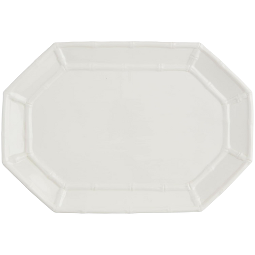 [178384-BB] Bamboo Textured Stoneware Serving Platter White 17.5x12in