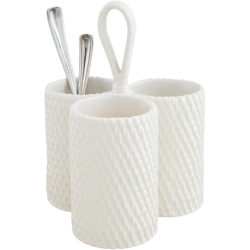 [178391-BB] Basket Weave Stoneware Utensil Holder 10x8.5in