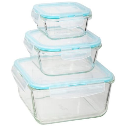 [178490-BB] Clipeat Glass Food Containers Square 3pc
