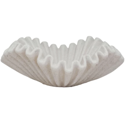 [178525-BB] Ruffled Centerpiece Bowl Cream Stone Finish 20in