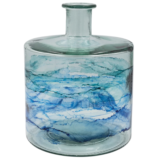 [178554-BB] Blue Ombre Recycled Glass Vase 8x10in