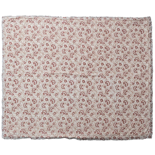 [178563-BB] Block Print Throw Cotton With Sherpa Back Natural Rose 60x50in