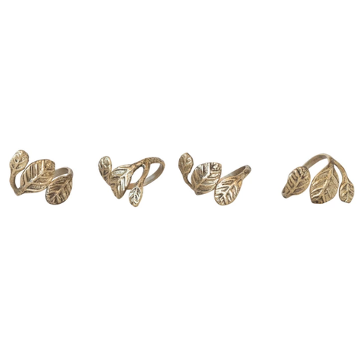 [178566-BB] Leaf Napkin Rings Brass 4pc