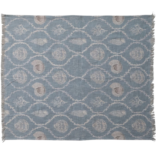 [178567-BB] Coastal Pattern Cotton Throw Blue 60x50in