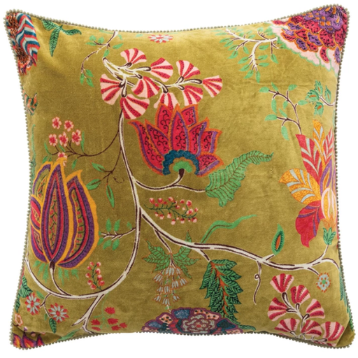 [178574-BB] Flowers Velvet Pillow With Pom Pom Trim 20x20in