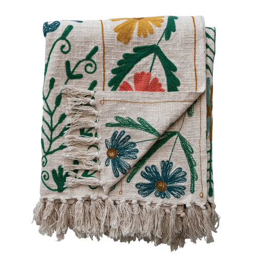 [178576-BB] Suzani Embroidered Cotton Throw Multi 60x50in