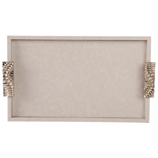 [178748-BB] Marquis Tray Beige With Silver Handles 20in