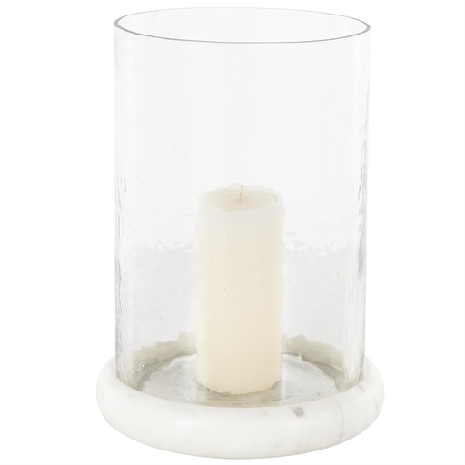 [178791-BB] Hammered Glass Candle Holder With Marble Base 13in