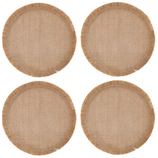 [178950-BB] Hessian Round Woven Placemat Set Natural 4pc