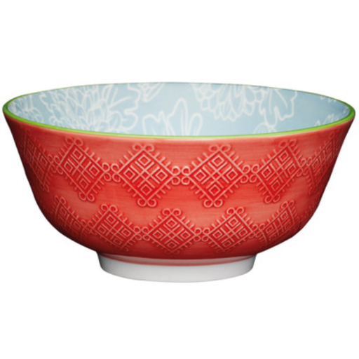 [178961-BB] Glazed Stoneware Bowl Grey Floral 6in