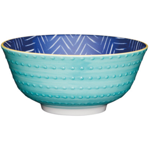[178963-BB] Glazed Stoneware Bowl Leafy Indigo 6in