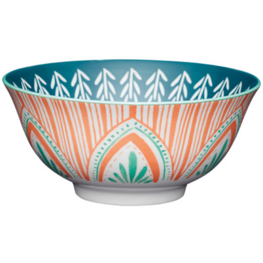 [178964-BB] Glazed Stoneware Bowl Mixed Folk 6in