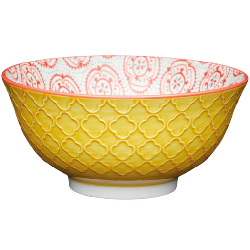 [178965-BB] Glazed Stoneware Bowl Yellow Floral 6in