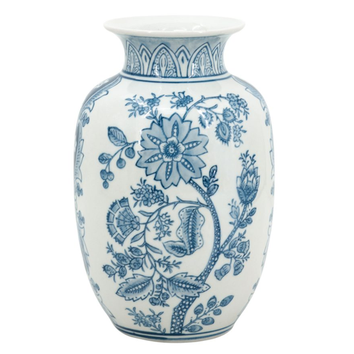 [179118-BB] Floral Vase Blue & White 8.7in