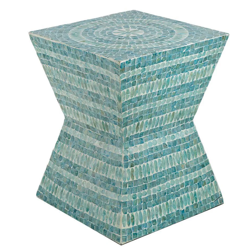 [179123-BB] Capiz Inlay Stool Turquoise 14x14x18in