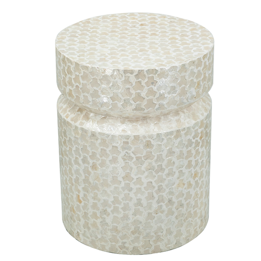 [179124-BB] Round Accent Stool with Capiz Finish White 14inx18in