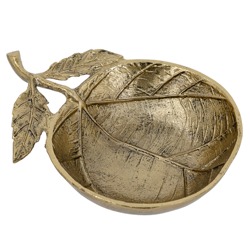 [179126-BB] Aluminum Leaf Bowl with Stem Detailing Gold 8x6x2in