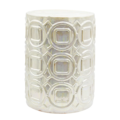 [179127-BB] Ceramic Garden Stool with Iridescent Glaze Cream 14x19.5in