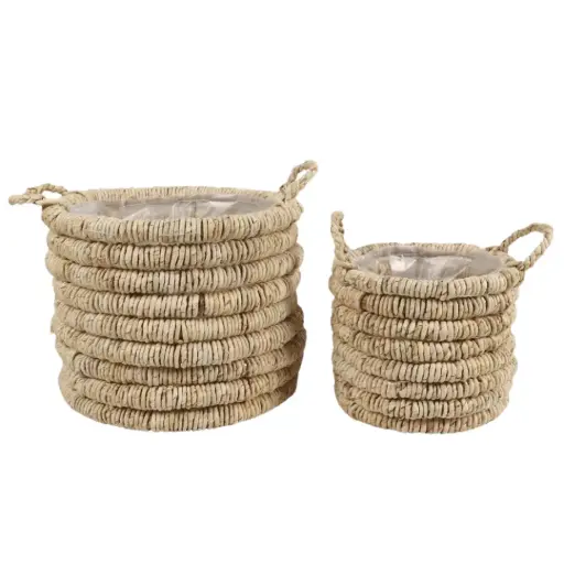 [179822-BB] Theros Seagrass Lined Basket Planter Set 2pc 