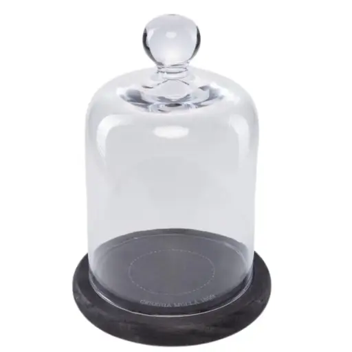 [179838-BB] Glass Candle Cloche with Wooden Base