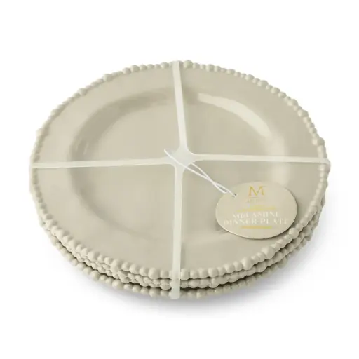 [179859-BB] Beaded Edge Melamine Dinner Plate Set Pale Oak 4pc