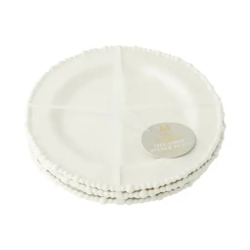 [179860-BB] Beaded Edge Melamine Dinner Plate Set White 4pc