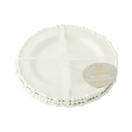 [179861-BB] Beaded Edge Melamine Salad Plate Set White 4pc