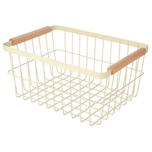 [180031-BB] Allure Metal Storage Basket with Wood Handles Large  