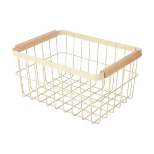 [180032-BB] Allure Metal Storage Basket with Wood Handles Medium