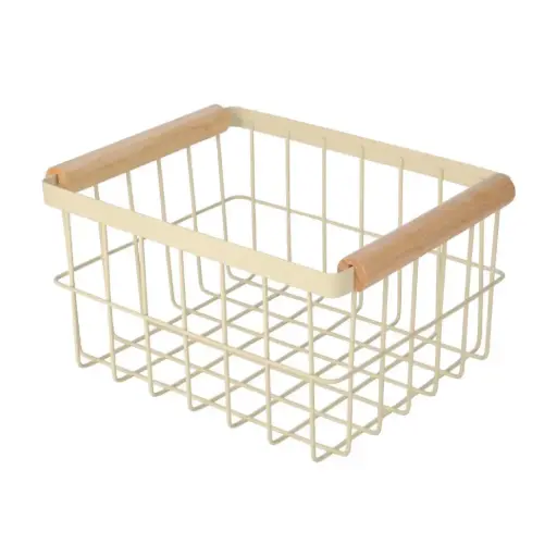 [180033-BB] Allure Metal Storage Basket with Wood Handles Small
